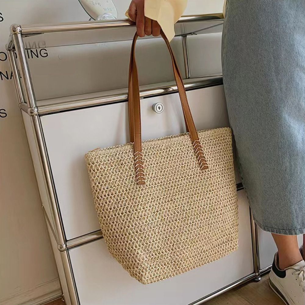 Fashion Solid Color Weave Stra - Tote Bag Beach 评论和价格