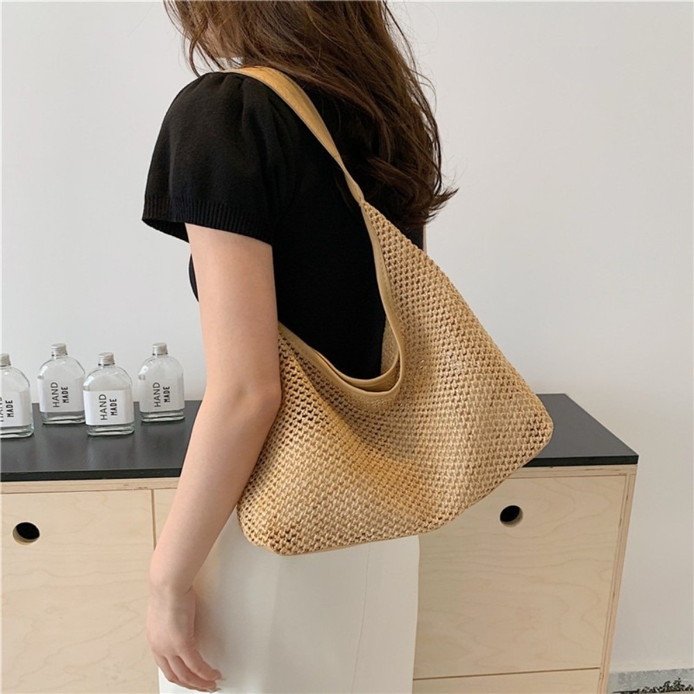 Cute Solid Color Weave Straw B - Tote Bag Beach 评论和价格