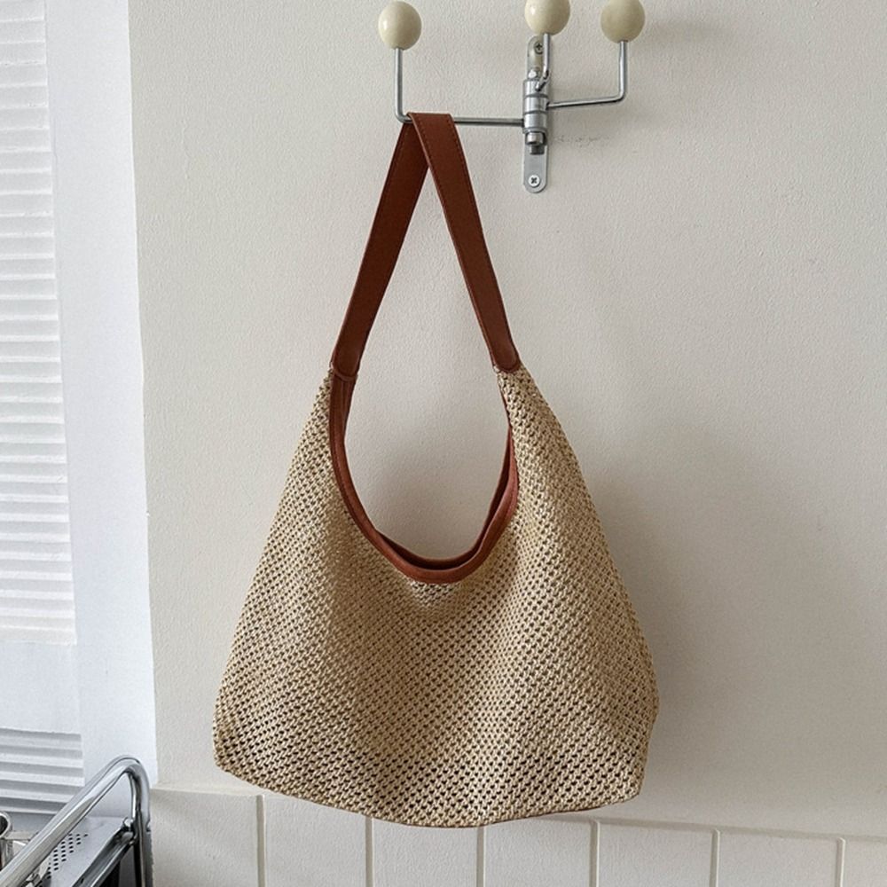 Cute Solid Color Weave Straw B - Tote Bag Beach 评论和价格