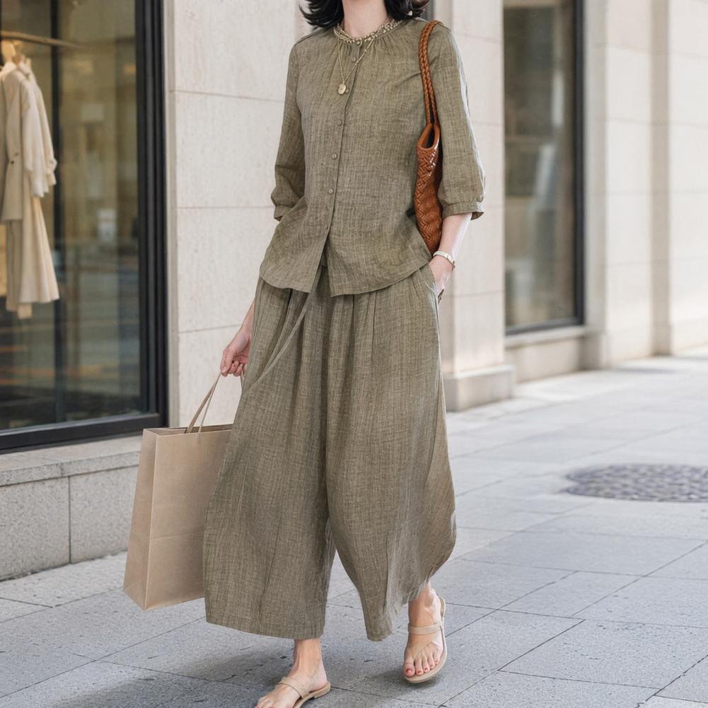 2026 Plus Size Casual Suit Wom - Linen Pant Wide 评论和价格