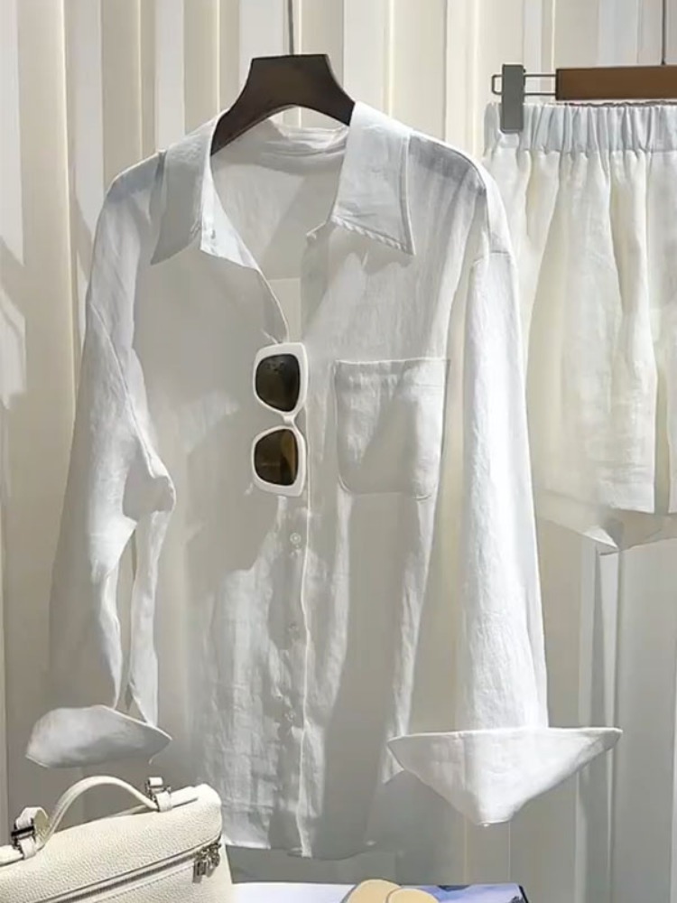 Summer Women's Linen Shirt Set - Linen Pant Wide 评论和价格