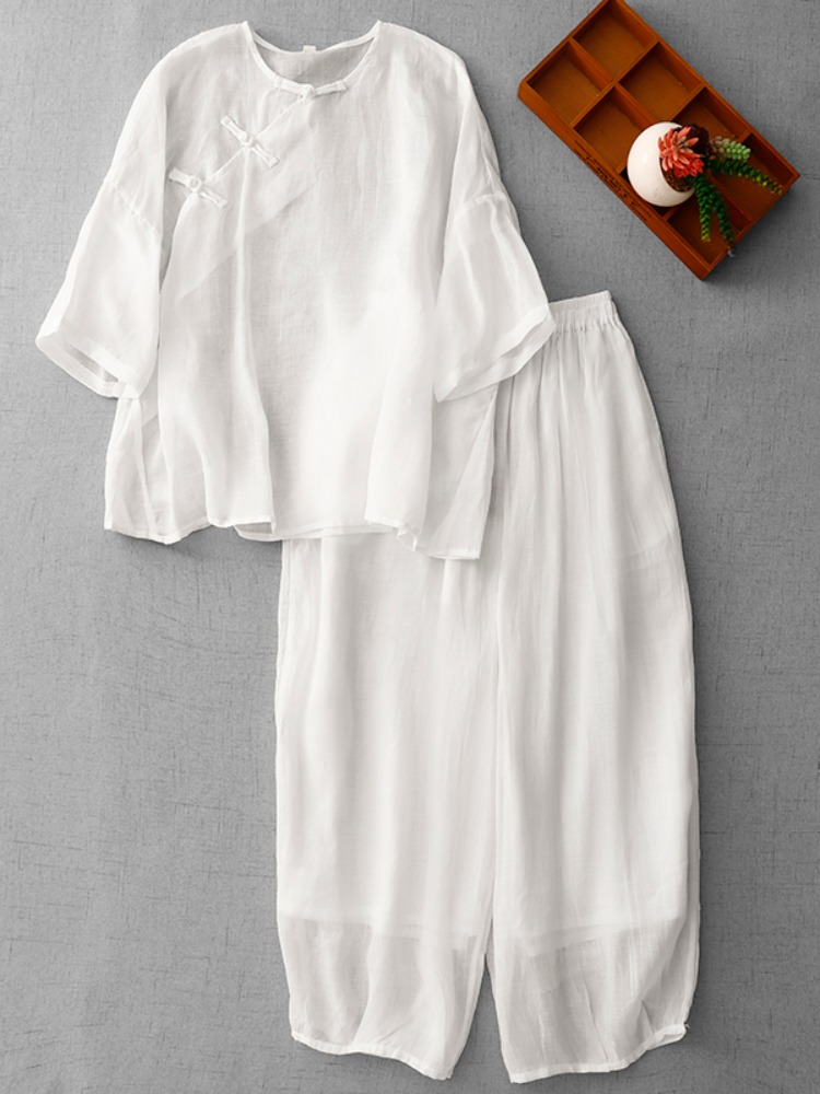New Chinese Zen Style Women's  - Linen Pant Wide 评论和价格
