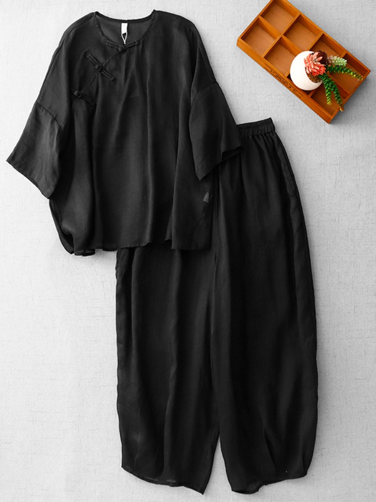 New Chinese Zen Style Women's  - Linen Pant Wide 评论和价格