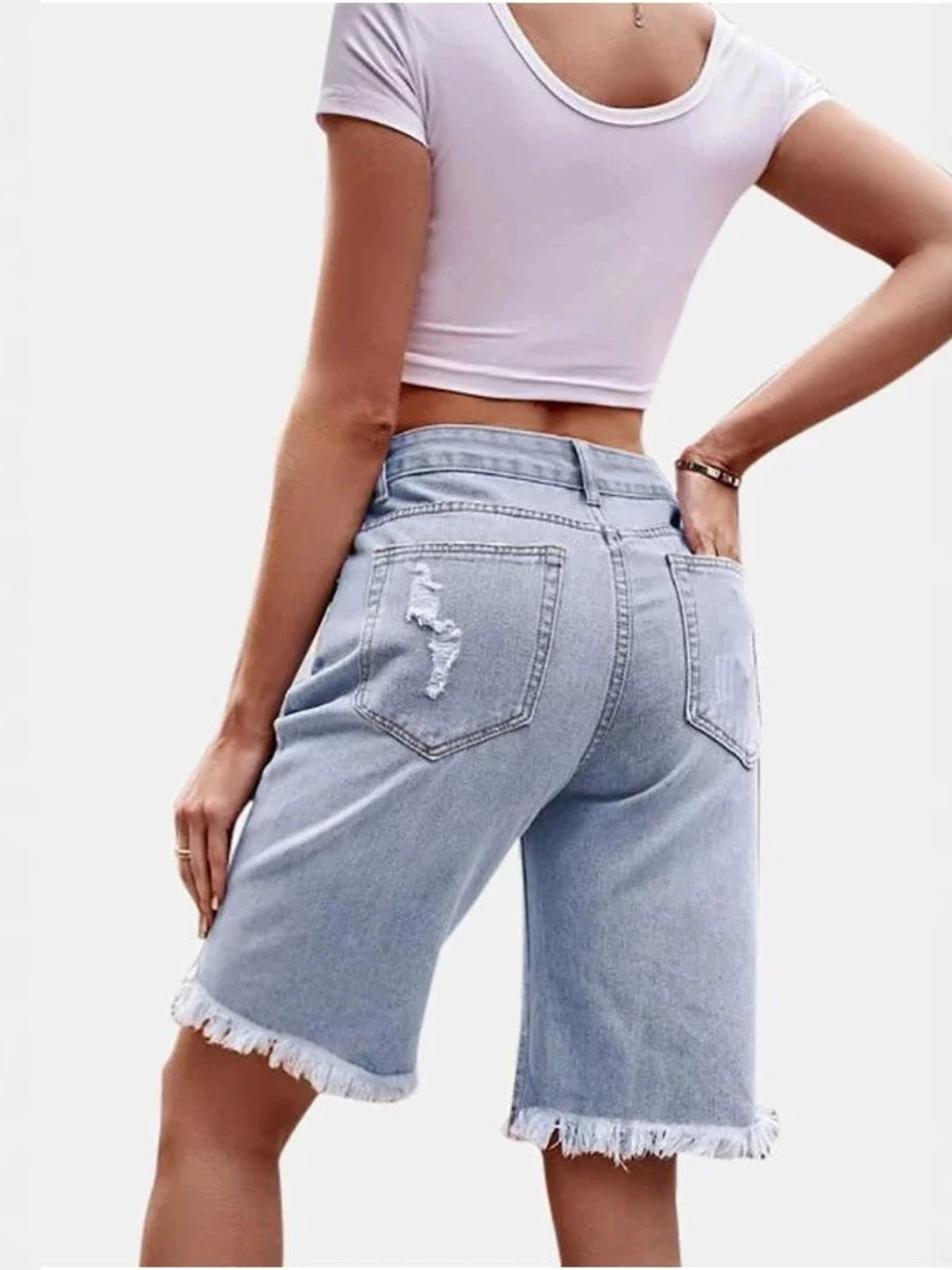 Women's High Waist Ripped Cott - Shorts Denim Frayed 评论和价格