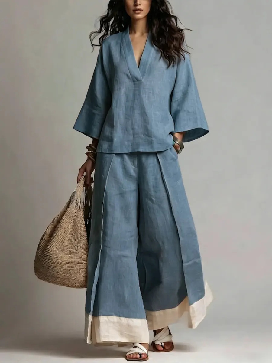 Summer Women V-neck Cotton Lin - Linen Pant Wide 评论和价格