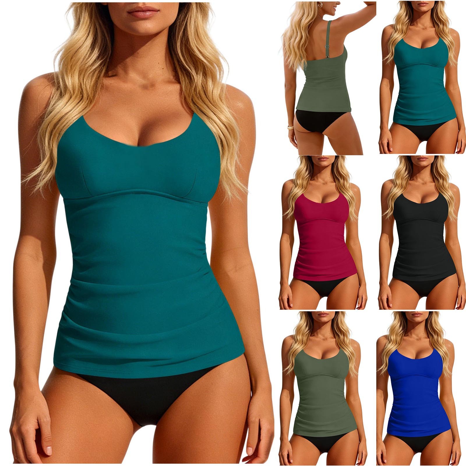 Women's 2026 Tankini Teal Scoo - Swimsuit Bikini Ruched 评论和价格