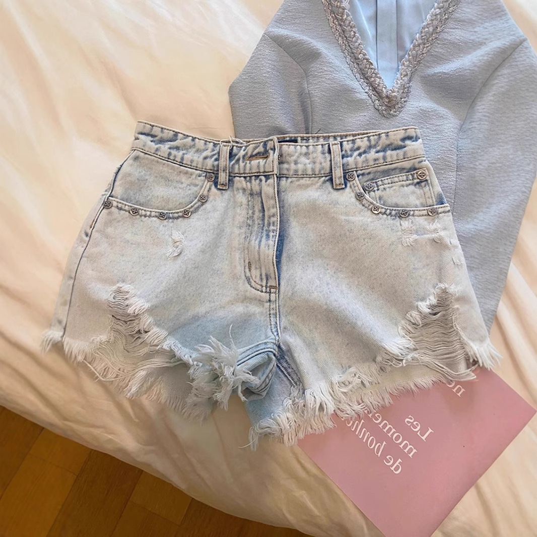 2026 Summer Vintage Washed Emb - Shorts Denim Frayed 评论和价格
