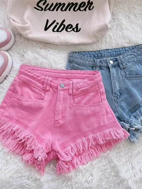 Casual Korean Style Frayed Hem - Shorts Denim Frayed 评论和价格