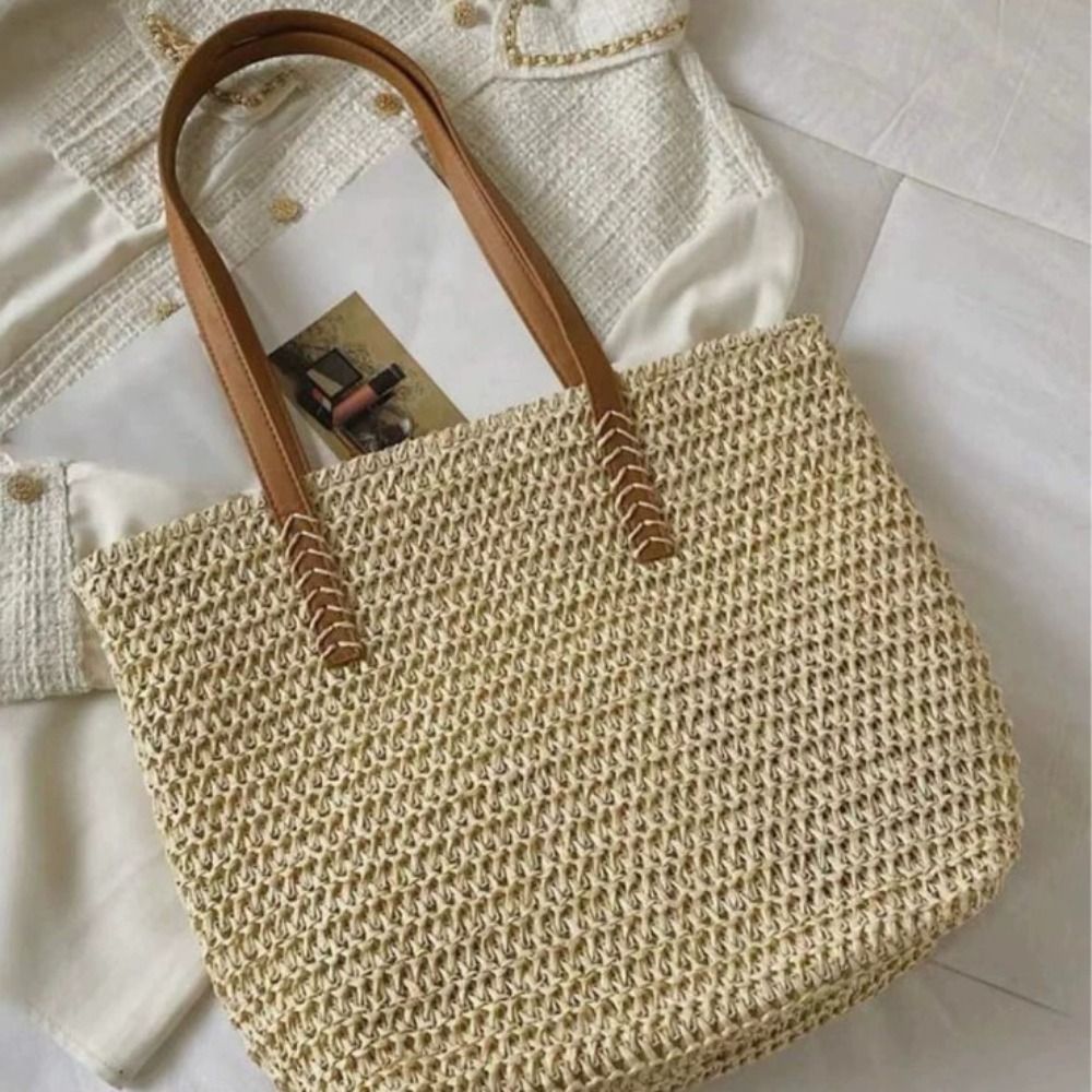 Cute Solid Color Weave Straw T - Tote Bag Beach 评论和价格