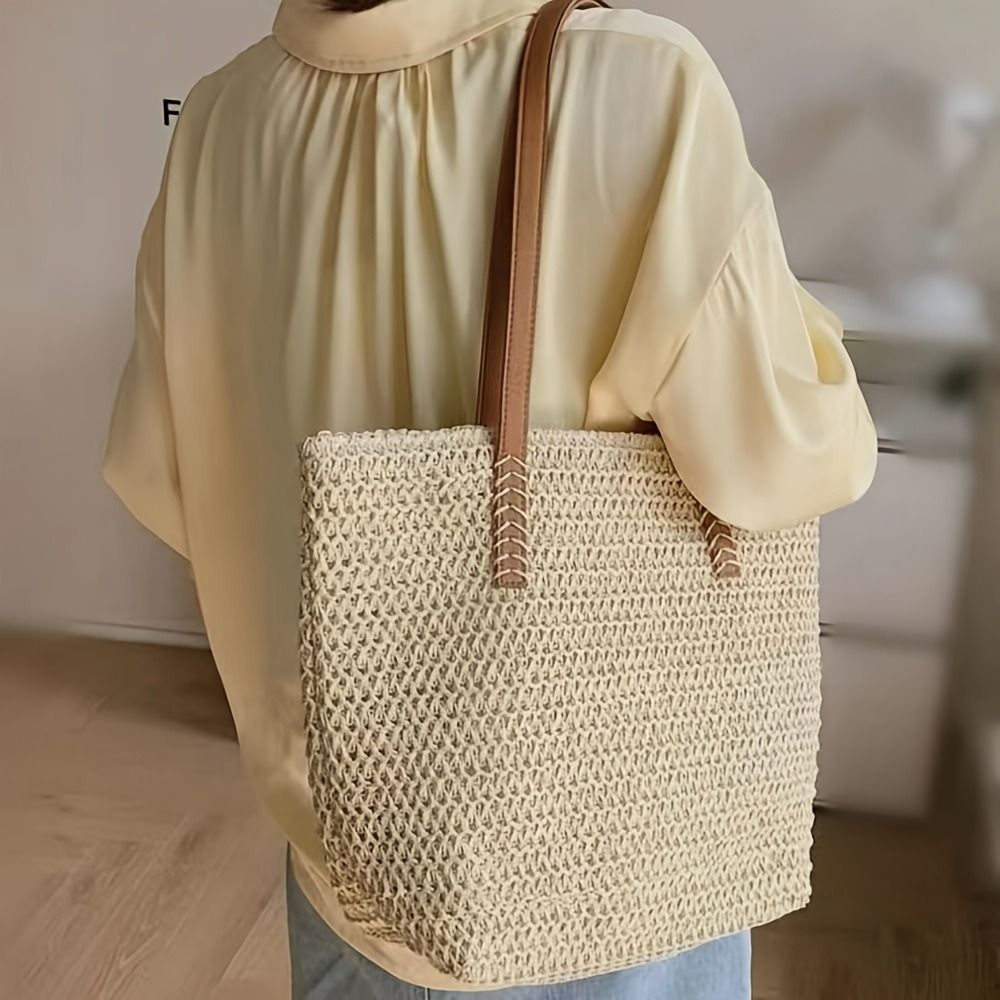 Cute Solid Color Weave Straw T - Tote Bag Beach 评论和价格