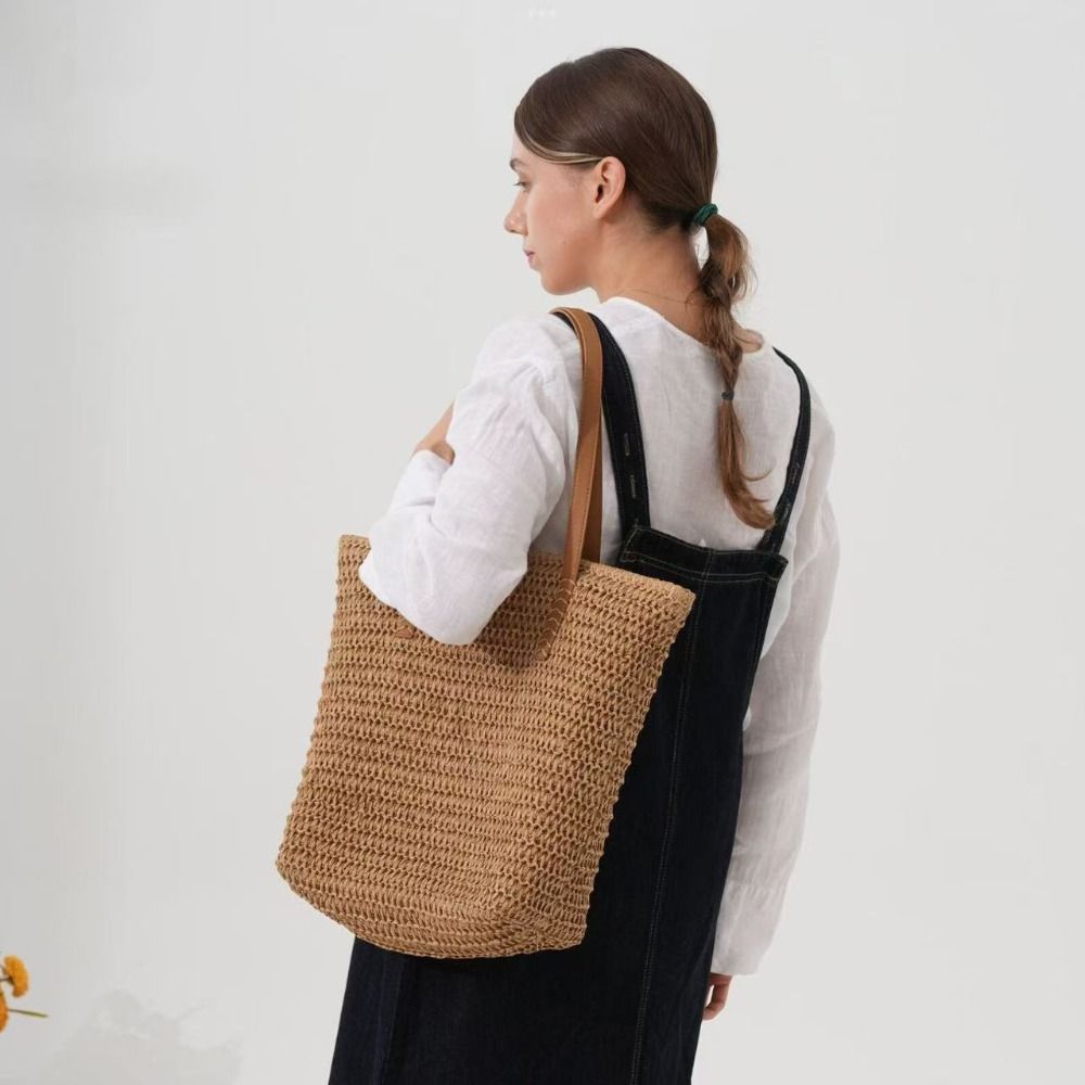 Cute Solid Color Weave Straw T - Tote Bag Beach 评论和价格