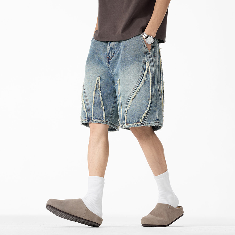 Men's Baggy Denim Jorts, Raw E - Shorts Denim Frayed 评论和价格